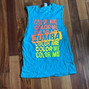 Zumba Fitness instructor Blue Tank Top with Neon Accents